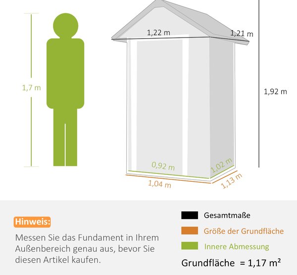 Outsunny pozinkovaný kovový zahradní domek, 1,17 m² (12,6 ft²) – větraný, uzamykatelný, se sedlovou střechou, včetně rukavic, světle šedý | Aosom