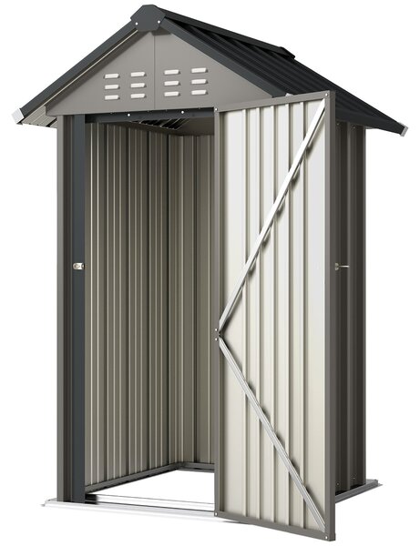 Outsunny pozinkovaný kovový zahradní domek, 1,17 m² (12,6 ft²) – větraný, uzamykatelný, se sedlovou střechou, včetně rukavic, světle šedý | Aosom