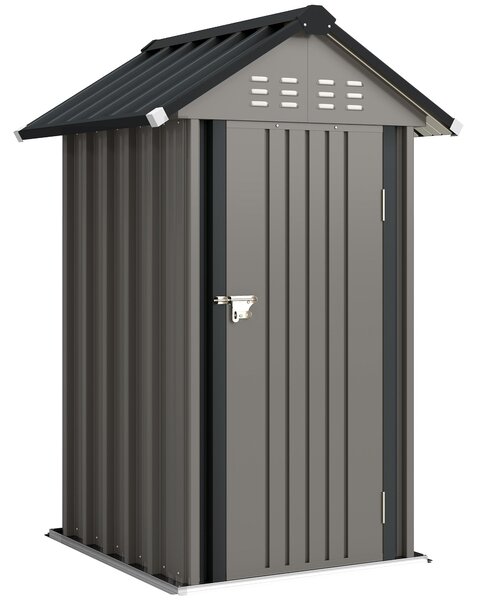 Outsunny pozinkovaný kovový zahradní domek, 1,17 m² (12,6 ft²) – větraný, uzamykatelný, se sedlovou střechou, včetně rukavic, světle šedý | Aosom
