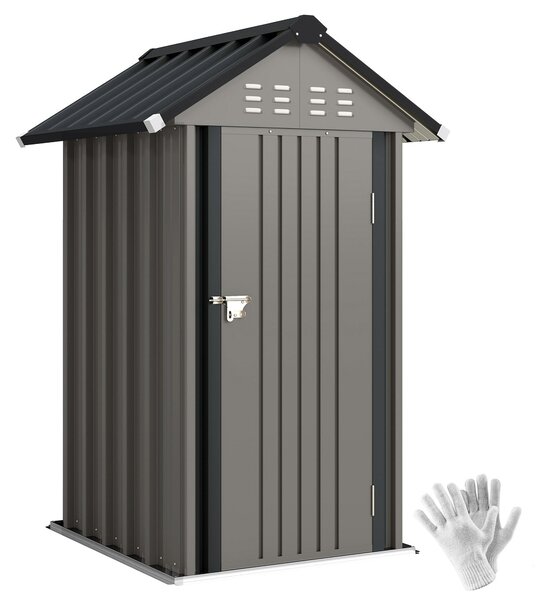 Outsunny pozinkovaný kovový zahradní domek, 1,17 m² (12,6 ft²) – větraný, uzamykatelný, se sedlovou střechou, včetně rukavic, světle šedý | Aosom