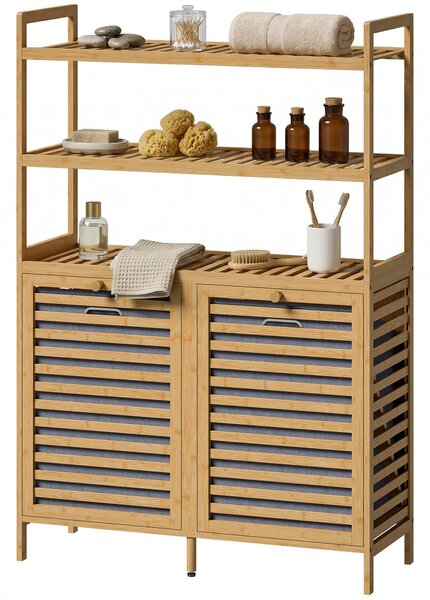 HOMCOM bambusová koupelnová skříňka s koši na prádlo – 3patrové úložiště, 80 × 30 × 118 cm, dub | Aosom