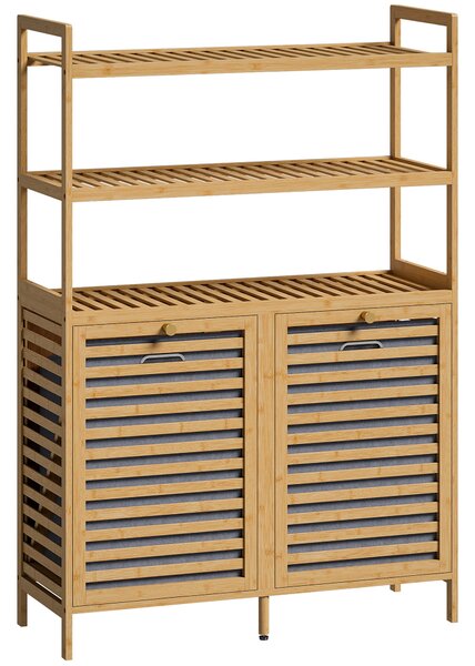 HOMCOM bambusová koupelnová skříňka s koši na prádlo – 3patrové úložiště, 80 × 30 × 118 cm, dub | Aosom