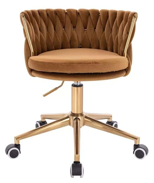 LuxuryForm DESIGN Židle LYON VELUR na zlaté podstavě s kolečky - medová