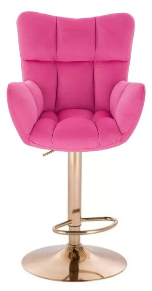 LuxuryForm DESIGN Barové křeslo AURORA VELUR na zlaté kulaté podstavě - tmavě růžové