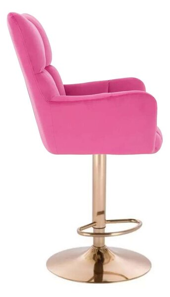 LuxuryForm DESIGN Barové křeslo AURORA VELUR na zlaté kulaté podstavě - tmavě růžové
