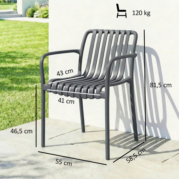 Outsunny 4dílné skládací zahradní židle – žebernatý sedák s područkami, ergonomické jídelní židle na terasu a balkon, nosnost 120 kg | Aosom