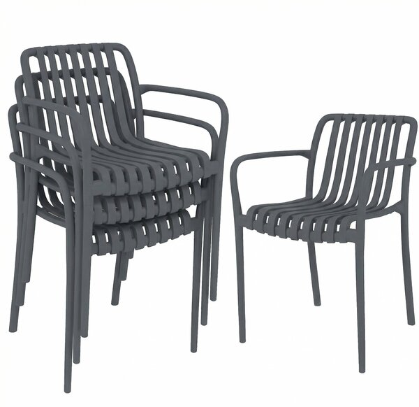 Outsunny 4dílné skládací zahradní židle – žebernatý sedák s područkami, ergonomické jídelní židle na terasu a balkon, nosnost 120 kg | Aosom