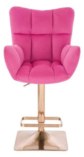LuxuryForm DESIGN Barové křeslo AURORA VELUR na zlaté hranaté podstavě - tmavě růžové