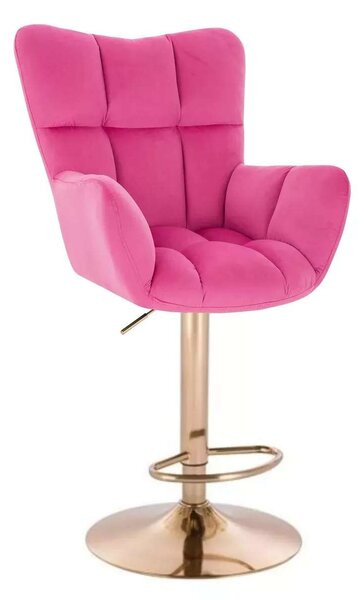 LuxuryForm DESIGN Barové křeslo AURORA VELUR na zlaté kulaté podstavě - tmavě růžové