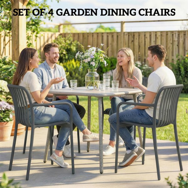 Outsunny 4dílné skládací zahradní židle – žebernatý sedák s područkami, ergonomické jídelní židle na terasu a balkon, nosnost 120 kg | Aosom