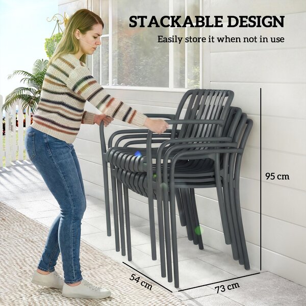Outsunny 4dílné skládací zahradní židle – žebernatý sedák s područkami, ergonomické jídelní židle na terasu a balkon, nosnost 120 kg | Aosom