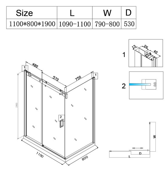 BPS-koupelny Obdélníkový sprchový kout ZES BS15B 110x80 černá/transparent - bez vaničky