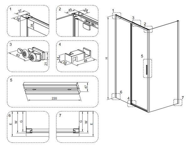 BPS-koupelny Obdélníkový sprchový kout NOVA BL 90x80 černý/transparent - bez vaničky