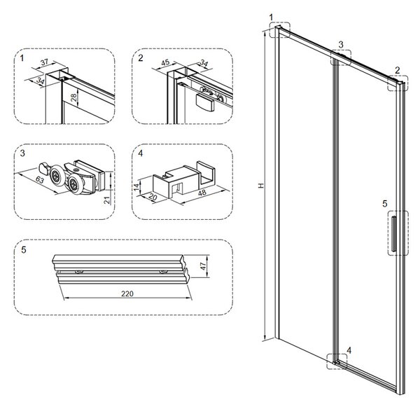 BPS-koupelny Posuvné sprchové dveře NOVA CH 90 cm chrom/transparent pro instalaci do niky - bez vaničky