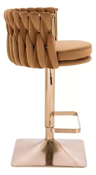 LuxuryForm DESIGN Barová židle LYON VELUR na zlaté hranaté podstavě - medová