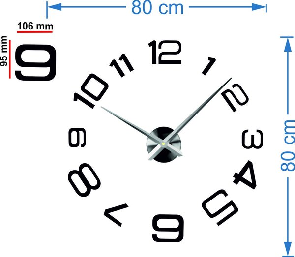 SENTOP | Moderní nalepovací nástěnné hodiny | 3D hodiny 12S053-Wanduhr HEU- analogové
