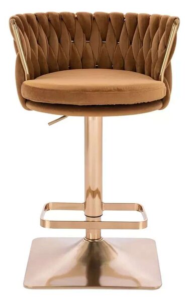 LuxuryForm DESIGN Barová židle LYON VELUR na zlaté hranaté podstavě - medová