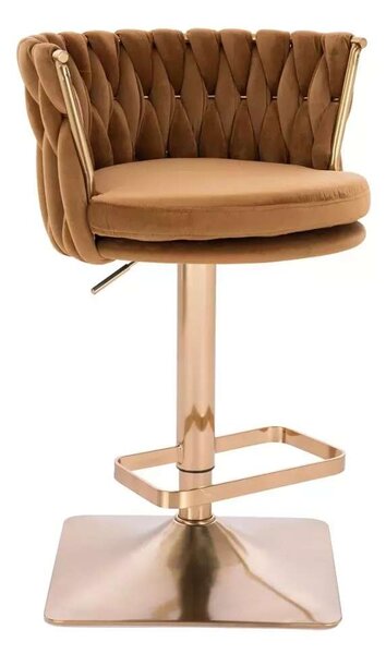 LuxuryForm DESIGN Barová židle LYON VELUR na zlaté hranaté podstavě - medová