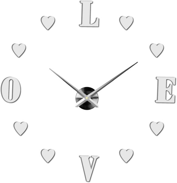 Velké nalepovací hodiny na zeď - LOVE: Černá Ral 9005 Černá barva RAL 9005 80 cm 3344-18713 12S011-Wanduhr HEU-