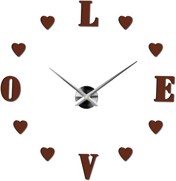 Velké nalepovací hodiny na zeď - LOVE: Černá Ral 9005 Černá barva RAL 9005 80 cm 3344-18713 12S011-Wanduhr HEU-