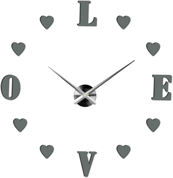 Velké nalepovací hodiny na zeď - LOVE: Černá Ral 9005 Černá barva RAL 9005 80 cm 3344-18713 12S011-Wanduhr HEU-