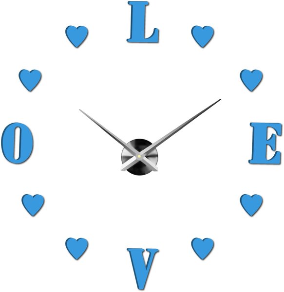 Velké nalepovací hodiny na zeď - LOVE: Černá Ral 9005 Černá barva RAL 9005 80 cm 3344-18713 12S011-Wanduhr HEU-
