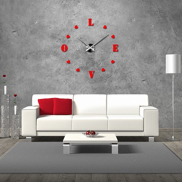 Velké nalepovací hodiny na zeď - LOVE: Černá Ral 9005 Černá barva RAL 9005 80 cm 3344-18713 12S011-Wanduhr HEU-