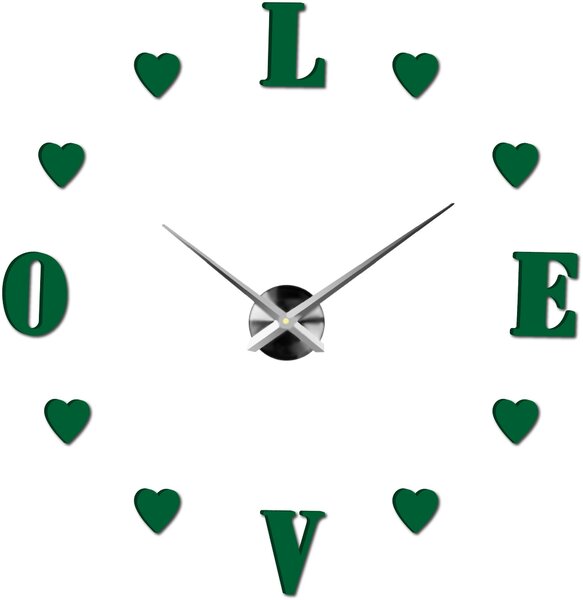 Velké nalepovací hodiny na zeď - LOVE: Černá Ral 9005 Černá barva RAL 9005 80 cm 3344-18713 12S011-Wanduhr HEU-