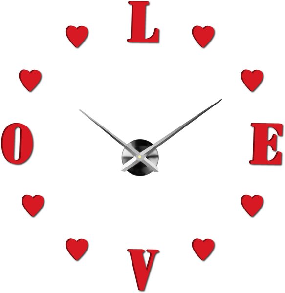 Velké nalepovací hodiny na zeď - LOVE: Černá Ral 9005 Černá barva RAL 9005 80 cm 3344-18713 12S011-Wanduhr HEU-