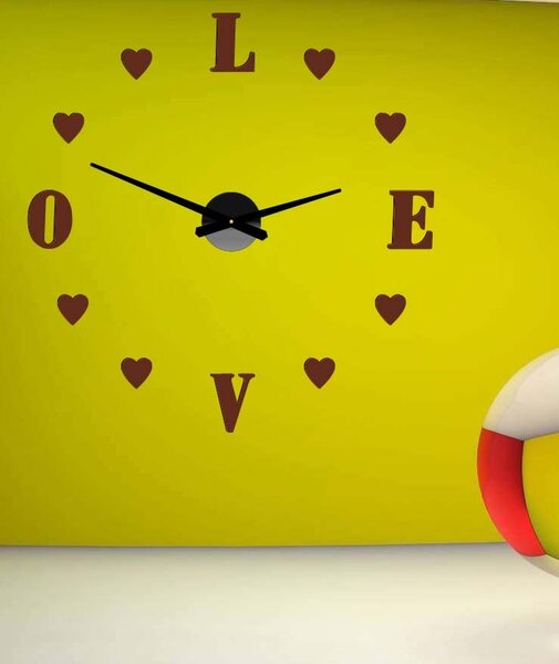 Velké nalepovací hodiny na zeď - LOVE: Černá Ral 9005 Černá barva RAL 9005 80 cm 3344-18713 12S011-Wanduhr HEU-