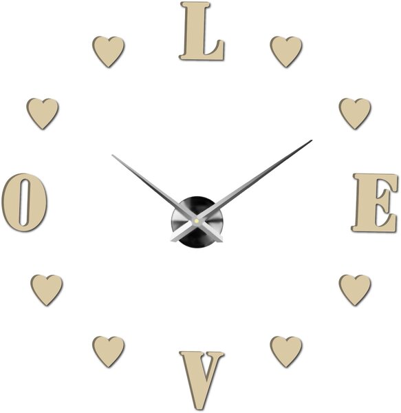 Velké nalepovací hodiny na zeď - LOVE: Černá Ral 9005 Černá barva RAL 9005 80 cm 3344-18713 12S011-Wanduhr HEU-