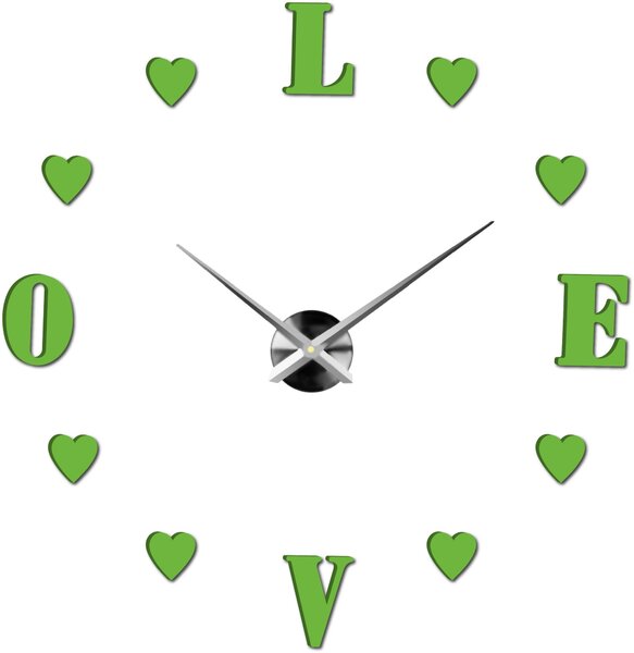 Velké nalepovací hodiny na zeď - LOVE: Černá Ral 9005 Černá barva RAL 9005 80 cm 3344-18713 12S011-Wanduhr HEU-