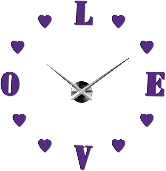 Velké nalepovací hodiny na zeď - LOVE: Černá Ral 9005 Černá barva RAL 9005 80 cm 3344-18713 12S011-Wanduhr HEU-