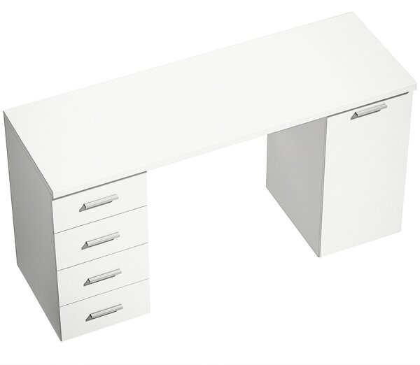 HOMCOM psací stůl s 4 zásuvkami, 140 x 48 x 75 cm, se skříňkou a nastavitelnou policí, moderní kancelářský stůl do pracovny nebo ložnice, bílý | Aosom