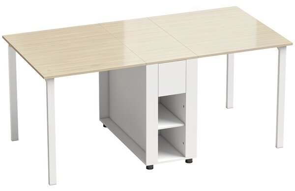 HOMCOM rozkládací jídelní stůl pro 6 osob s výsuvnými deskami, zásuvkami a otevřenými policemi, 168,2 x 85 x 73 cm, bílý | Aosom