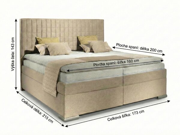 Postel boxspring s úložným prostorem BRIDGEPORT plocha spaní 160x200