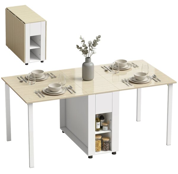 HOMCOM rozkládací jídelní stůl pro 6 osob s výsuvnými deskami, zásuvkami a otevřenými policemi, 168,2 x 85 x 73 cm, bílý | Aosom