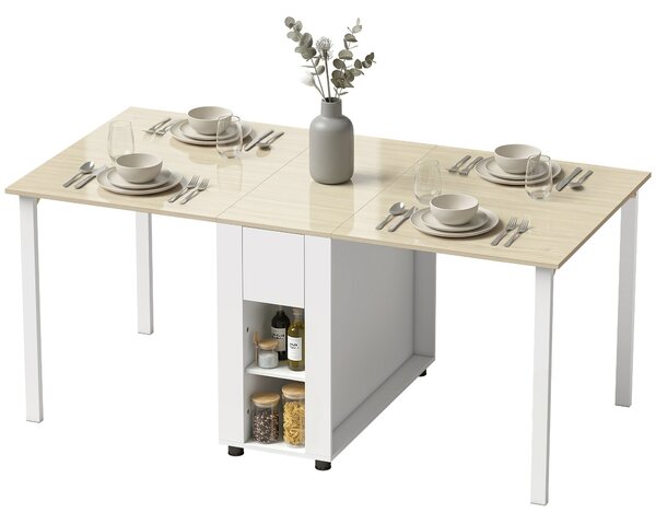 HOMCOM rozkládací jídelní stůl pro 6 osob s výsuvnými deskami, zásuvkami a otevřenými policemi, 168,2 x 85 x 73 cm, bílý | Aosom