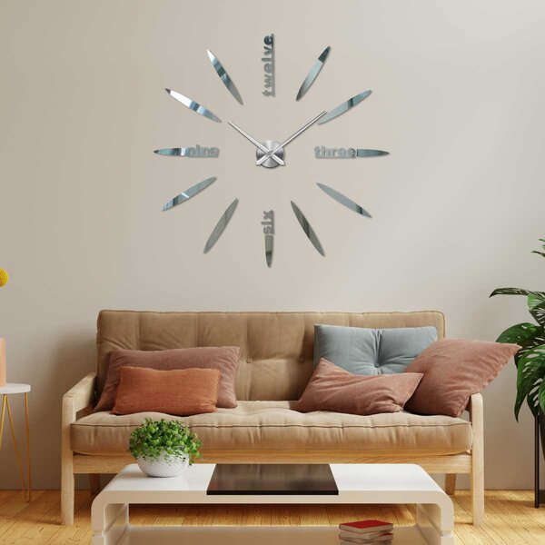 Stylové barevné nástěnné hodiny | SEVEN: Zrcadlo SILVER Černá barva RAL 9005 80 cm 3392-104203 12S012