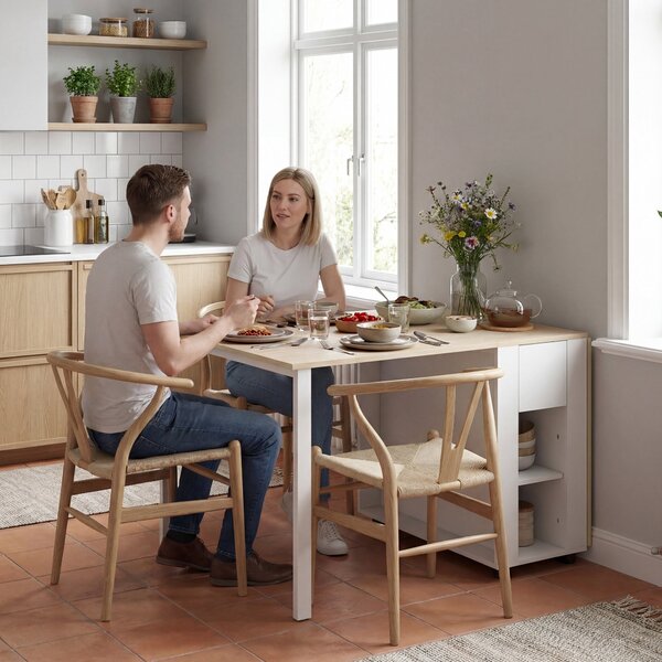 HOMCOM rozkládací jídelní stůl pro 6 osob s výsuvnými deskami, zásuvkami a otevřenými policemi, 168,2 x 85 x 73 cm, bílý | Aosom