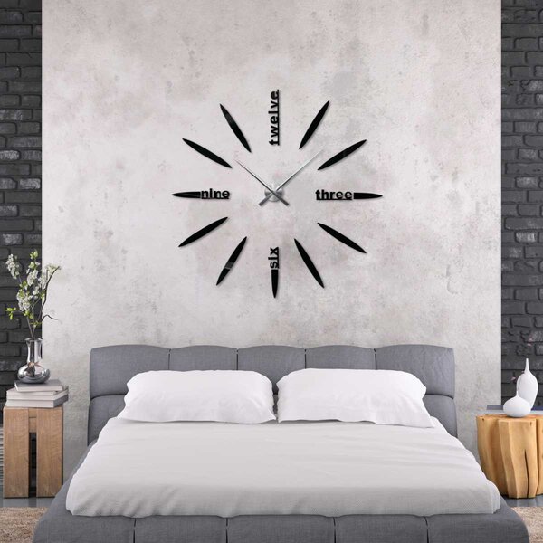 Stylové barevné nástěnné hodiny | SEVEN: Zrcadlo SILVER Černá barva RAL 9005 80 cm 3392-104203 12S012
