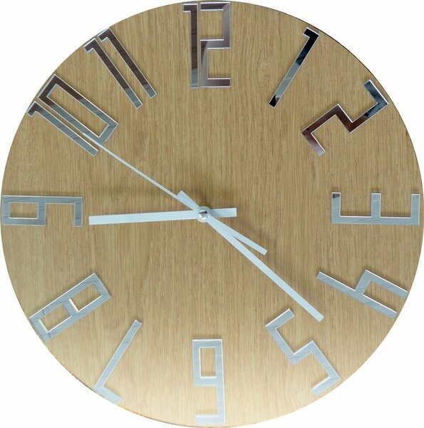 Moderní hodiny na zeď čísla Dub - Silver I SENTOP HDFK006: Černé ručičky 30 cm 3401-19864 HDFK006 DUB silver