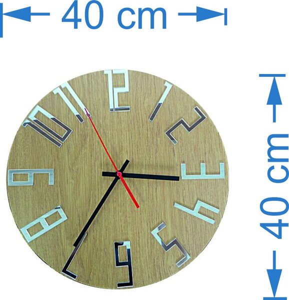 Moderní hodiny na zeď čísla Dub - Silver I SENTOP HDFK006: Černé ručičky 30 cm 3401-19864 HDFK006 DUB silver