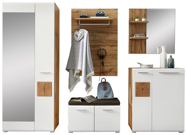 PŘEDSÍŇOVÁ STĚNA, bílá, barvy dubu, 270/201/37 cm Voleo - Online Only šatny & botníky, Online Only