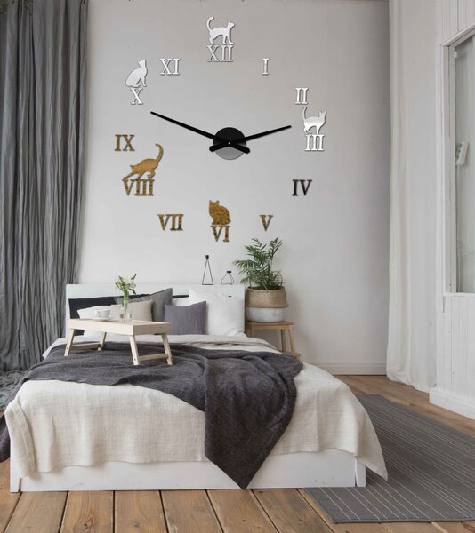 Nalepovací hodiny na zeď kočky | FERA: Zrcadlo SILVER Černá barva RAL 9005 80 cm 3429-108052 12S020