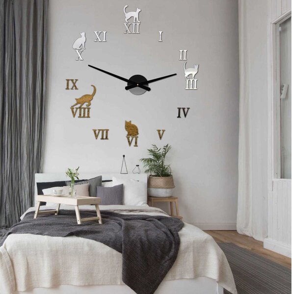 Nalepovací hodiny na zeď kočky | FERA: Zrcadlo SILVER Černá barva RAL 9005 80 cm 3429-108052 12S020