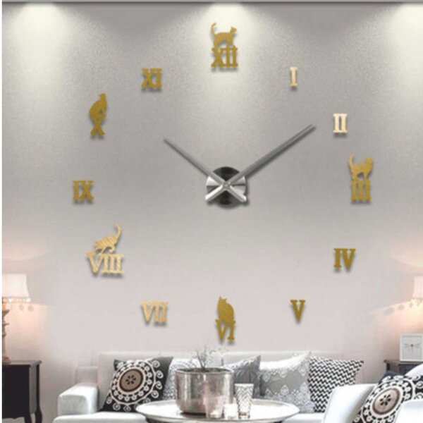 Nalepovací hodiny na zeď kočky | FERA: Zrcadlo SILVER Černá barva RAL 9005 80 cm 3429-108052 12S020