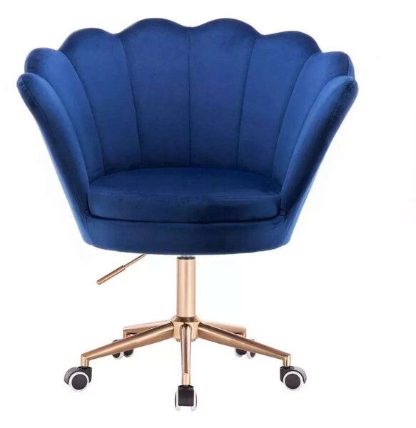 LuxuryForm DESIGN Křeslo FREY VELUR na zlaté podstavě s kolečky - modré