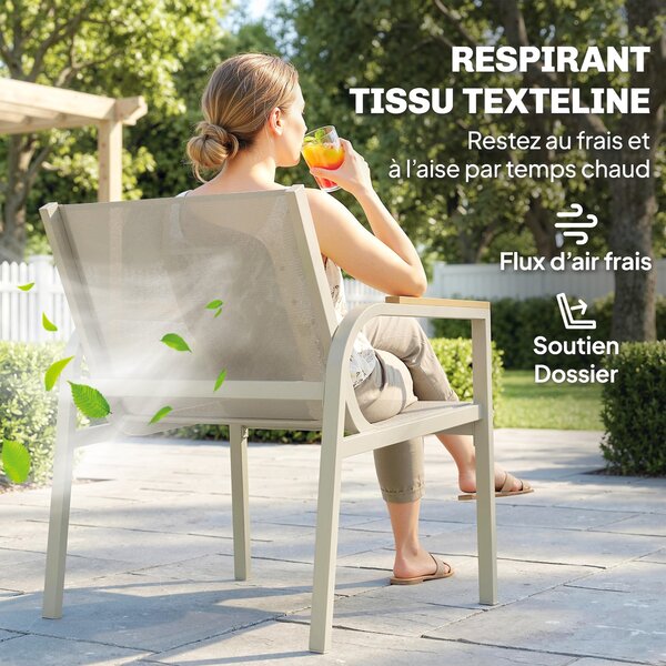 Outsunny 4dílná textilenová sada na terasu — 2místná pohovka, 2 křesla a konferenční stolek s tvrzeným sklem, zelená | Aosom