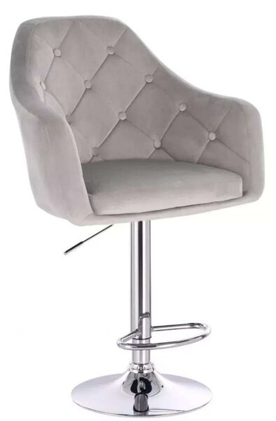 LuxuryForm DESIGN Barová židle ANDORA VELUR na stříbrné kulaté podstavě - světle šedá